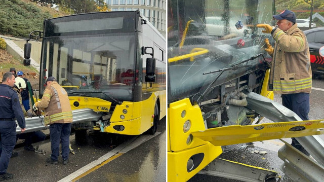 Kadıköy’de İETT otobüsü bariyere saplandı: Faciadan kıl payı kurtuldular