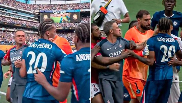 Chelsea – PSG maçının sonunda ortalık fena şekilde karıştı! Luis Enrique sahaya girdi, oyuncuya vurdu