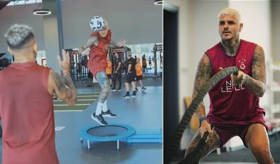 Galatasaray’da takımla çalışan Mauro Icardi’den gövde gösterisi
